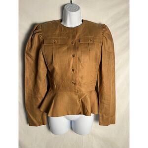 Gloria Sachs NY Vintage 100% Linen Blazer Peplum Jacket Size 8 USA